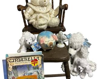 Childrens Lot  Wooden Rocking Chair, Bench And Accessories