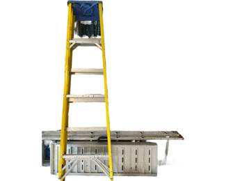 Lot of Ladders and Folding Ramp  Step Ladder, Extension Ladder, Aluminum Ramp
