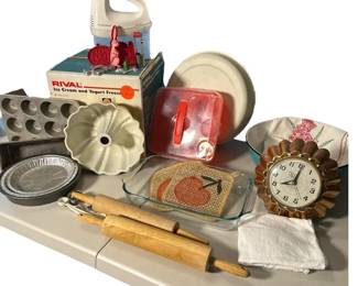 Vintage  Modern Kitchen Lot  Bakeware, Rival Ice Cream Maker, Rolling Pins  More