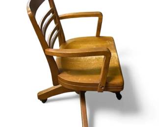 Vintage Solid Wood Rolling Office Chair  Damaged Arm See Photos