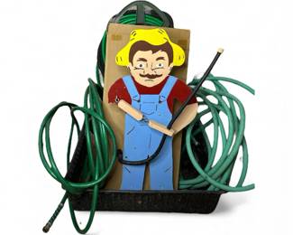 Vintage Farmer Novelty Sprinkler with Garden Hose Lot