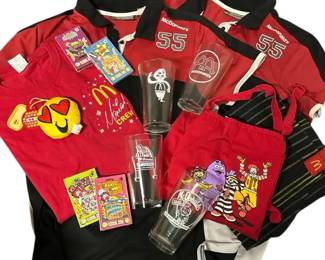 Vintage McDonalds Employee  Collectibles Lot  Uniforms, Glasses, TShirts  More