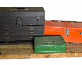 Lot of 3 Vintage Tool Boxes with Levels  Squares