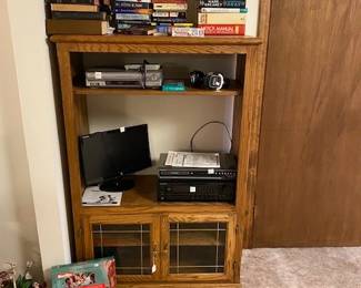 computer monitor, books