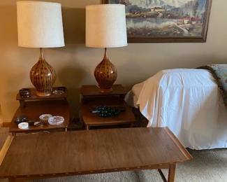 vintage Italian glazed mid century table lamps end tables  and coffee table