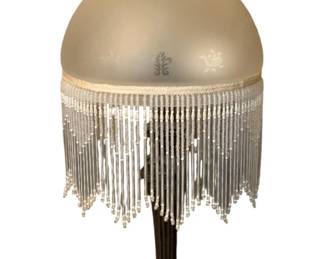 11 - Art Deco Style Lamp w/ Beaded Frosted Shade 21" tall used as-is electric/electronic/mechanical item - no guarantee all components, untested.
