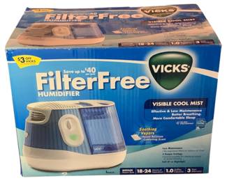 217 - Vicks Filter Free Humidifier in box PLEASE NOTE electrical items have not been tested - We cannot guarantee all components, cords or bulbs are present.
