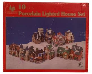 196 - Porcelain Lighted Houses in box used as-is electric/electronic/mechanical item - no guarantee all components, untested.
