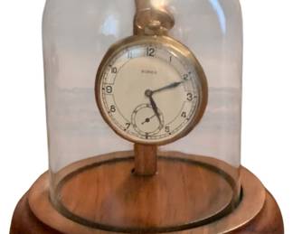 27 - Buren Pocket Watch w/ case - 6" tall used as-is electric/electronic/mechanical item - no guarantee all components, untested.
