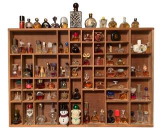 6 - Miniature Perfume Bottle Collection w/ Shelf 24 x 16
