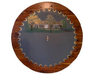 198 - Painted Saw Blade Mounted on Board - 56" round
