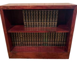 105 - Wood Bookshelf w/ set of Encyclopedias 34 x 29 x 12

