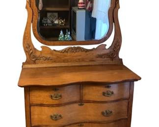 63 - Antique Oak Dresser w/ mirror - 41 x 71 x 23
