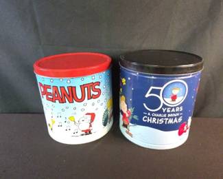 2 Charlie Brown Peanuts Empty Popcorn Tins
