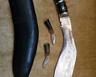 kukri with scabbard and two small knifes