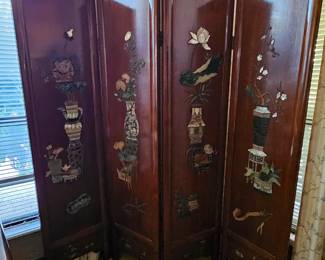 Jade and mother of pearl inlaid four panel room divider