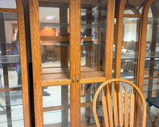 Lighted Glass and Oak Curio Cabinet