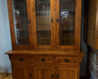 Mission Style Lighted China Cabinet