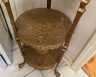 #6 - $48 - Vintage Metal three tiered shelf painted in gold 29tx12round -2 available