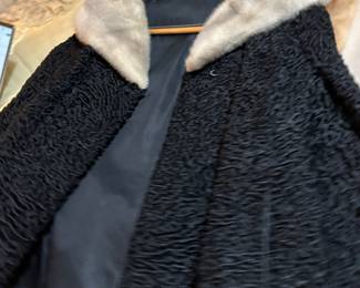 #94 - $150 - Curl lamb black jacket with grey mink collar excellent condition - SIZE 
