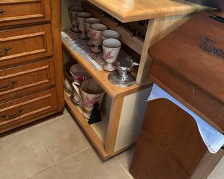 #44 - $90 - Wood top island 36wx34tx22w wine rack and 2 doors on front