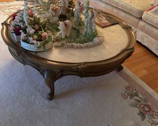 #15 - $240 - Round Victorian Coffee table with marble top 14tx43
