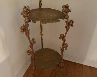 #19 - $80 - two shelves vintage gold iron stand 