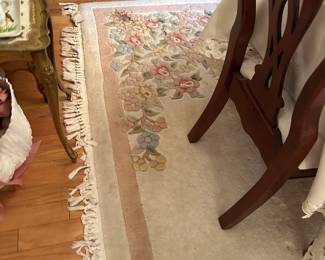 #29 - $200 - Corner leaf Carved area carpet creams pinks and greens 8'3x11'6 needs cleaning