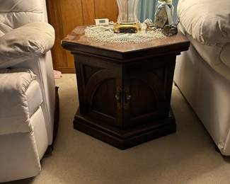 #53 - $150 - Pair Octagonal wood side tables 21tx26
