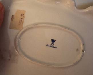 #25 - $400 - Rare - Early 20th cent. German porcelain lace lady with harp client paid $2495 - tagged under piece - stamped Dresden Reine Hand Arbeit - meaning handcrafted item to the highest quality-Very good condition