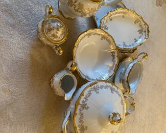 #38 - $ -  Weimar Germany fine bone gold and white china "katherina"c.1940's - 91 pieces service for 12