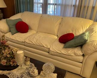 #55 - $200 - Sofa sleeper white leatherette (rip on left corner) 91wx39dx33t
