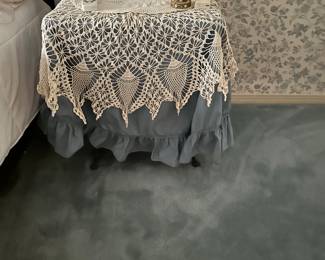 #80 - $150 - Oak square table with glass and brass claw feet 24x24x28t
