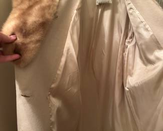 #95 - $100 - Evan Pinone size 12 wool / cashmere coat with mink cuff and mink collar - SIZE 