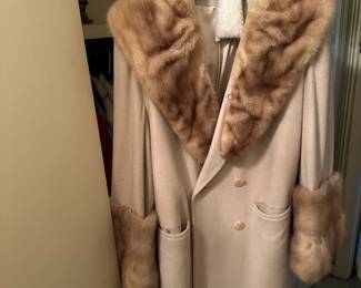 #95 - $100 - Evan Pinone size 12 wool / cashmere coat with mink cuff and mink collar - SIZE 
