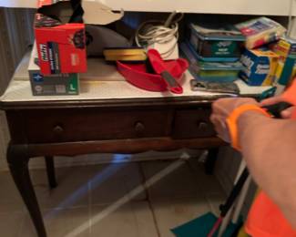 #50 - $90 - Antique table 2 drawers 37wx30tx20d need TLC
