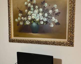 #92 - $100 - Vintage flower still life print 48x37 signed
