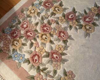 #14 - $220 - Chinese leaf Carved area carpet creams pinks and greens 8'3x11'6