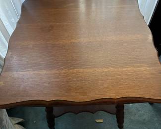 #80 - $150 - Oak square table with glass and brass claw feet 24x24x28t