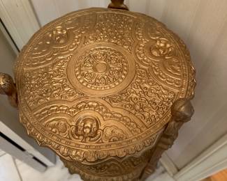#6 - $48 - Vintage Metal three tiered shelf painted in gold 29tx12round -2 available