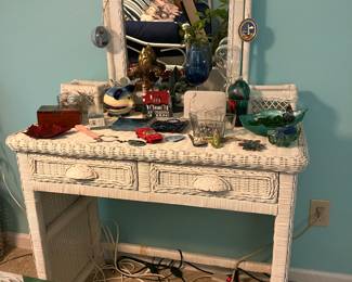 Antique white wicker desk