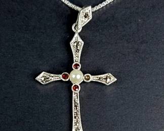 Sterling Jeweled Cross Necklace
