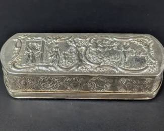 Antique Dutch Silver Genre Scene Hand Chased Long Trinket Box