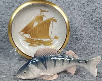 Royal Copenhagen Fish Figurine and Nautical Ceramic Bowl