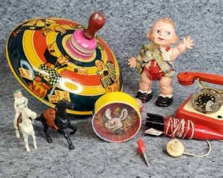 Vintage Tin Toys, Doll, Games