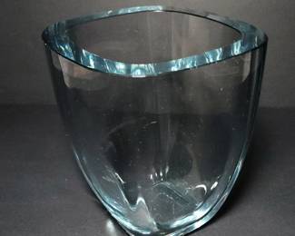 MCM Swedish Style Thick Cut Blue Tint Crystal Vase