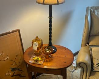 Wooden Table, Table Lamp, Wall Art, LE Smith Moon and Stars Compote