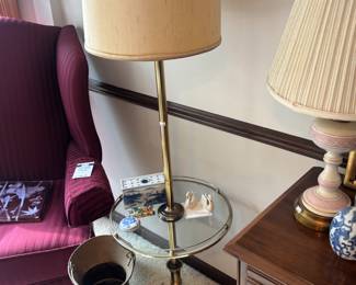 Copper and Brass Umbrella Stand, Wing Back Chair 