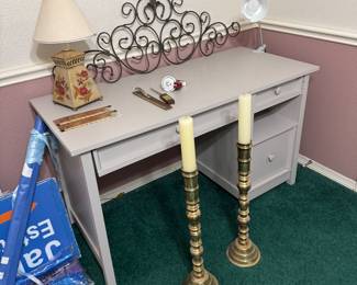 These solid brass candlesticks are AMAZING!!!!
   Simple cute desk (great space saver)
  More wall art
Fun country/dutch lamp
