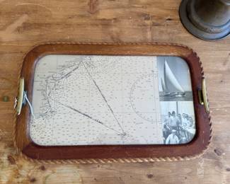 Vintage Nautical Map with Charted Course and Photos of the Crew